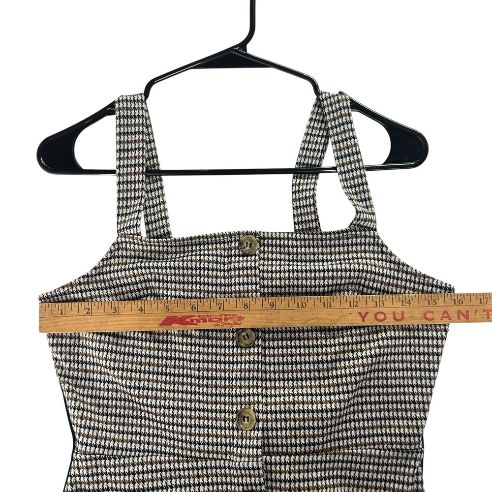 Y2K Houndstooth Button Front Mini Pinafore Mini Dress XS Preppy Sporty 90s - Picture 7 of 8